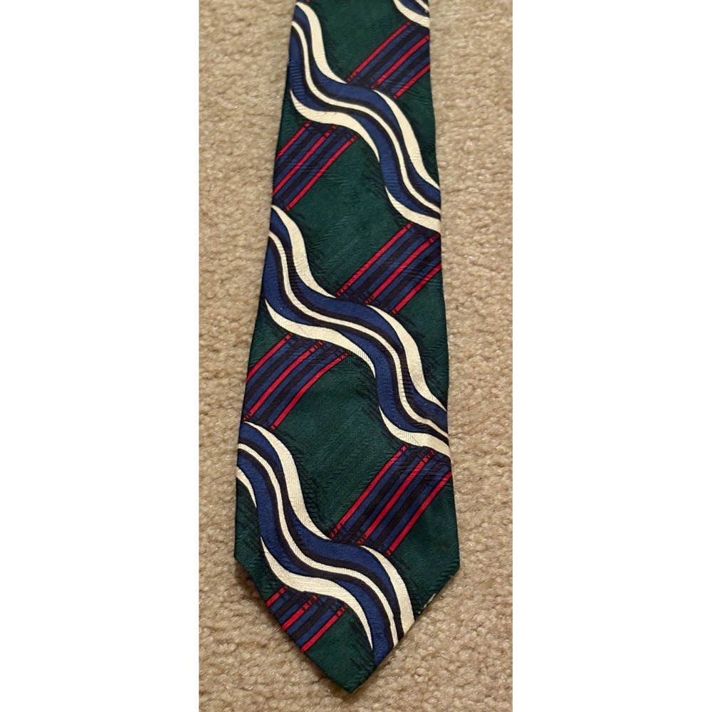 Polo Ralph Lauren Mens Tie Red Navy Green Black Geometric Artsy Hand Made USA